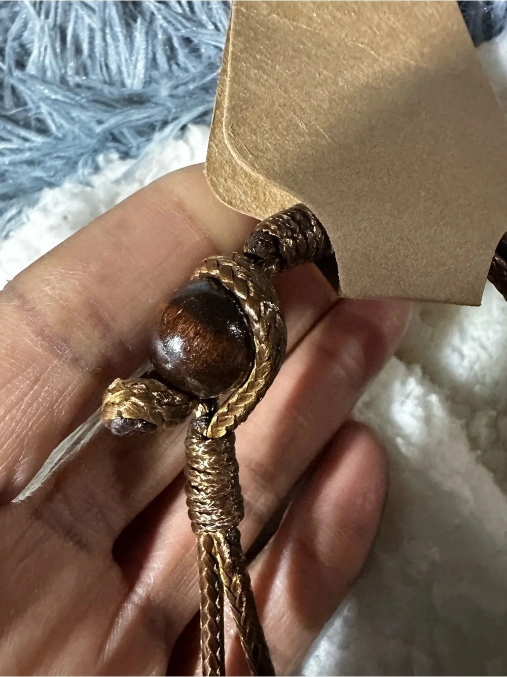 Hand-Braided Wooden Bead Cord Necklace - Brown